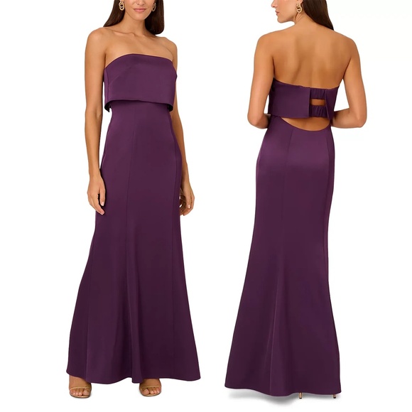NWT LIV FOSTER | Evening Wear Satin Strapless Gown In Dark Amethyst | Size 10 - Picture 1 of 15